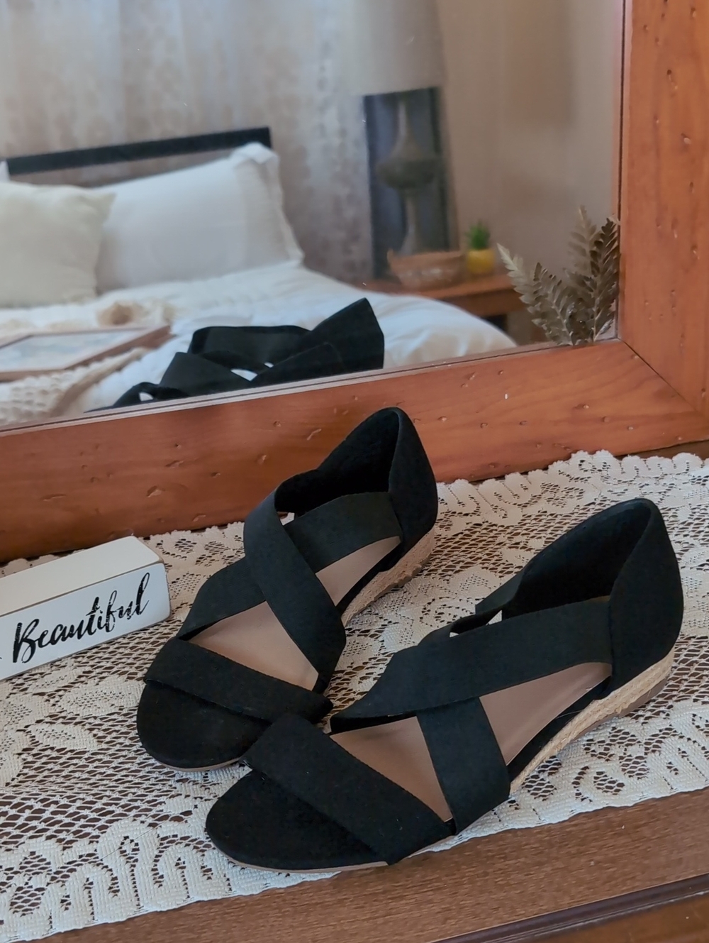 Lane Bryant Women’s Size 10 Black Crisscross Espadrille Canvas Wedge Flats